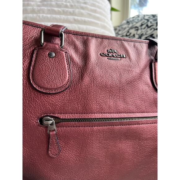 Coach Mickie Tote in Burgundy Metallic Leather - Picture 10 of 12